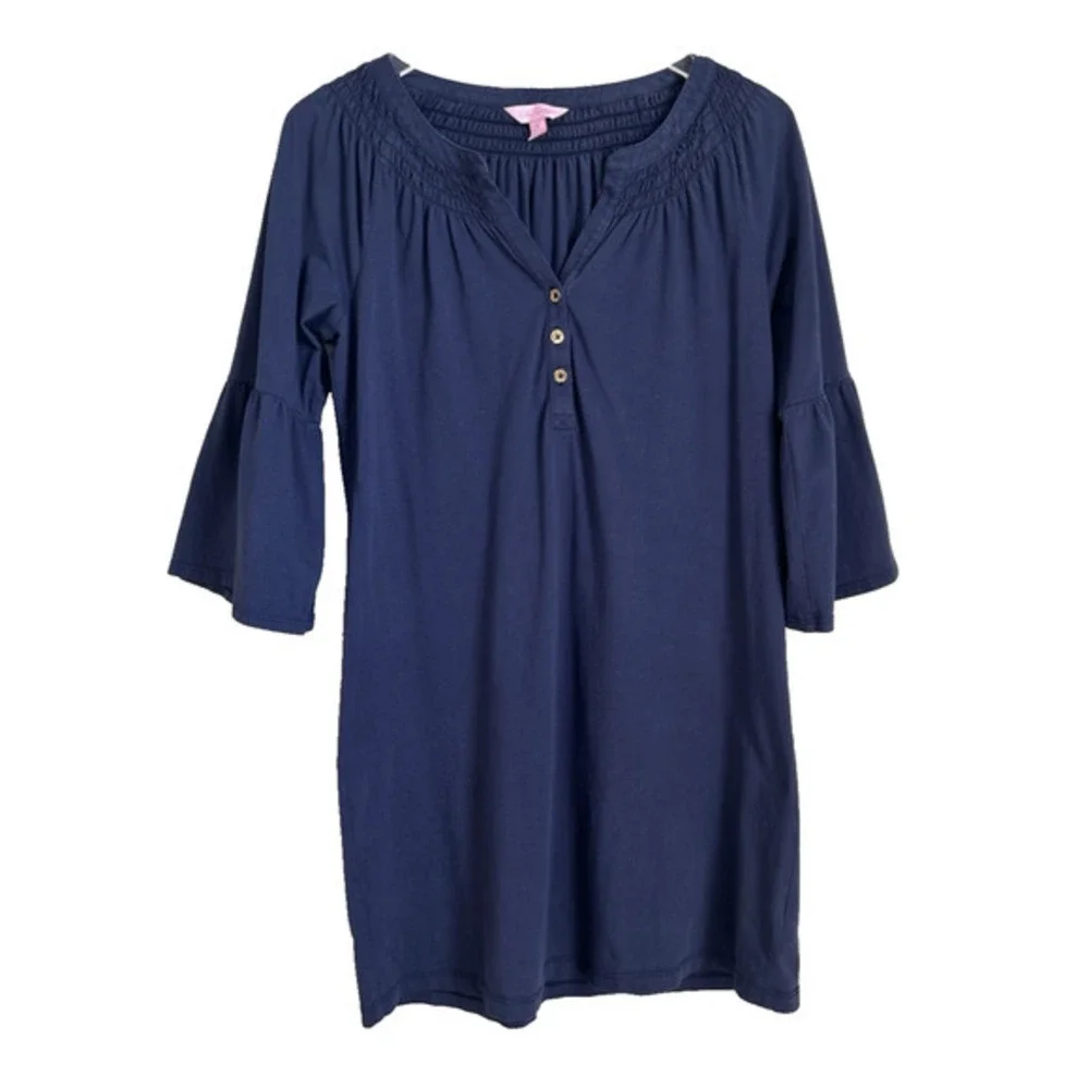 Lilly Pulitzer Teigen True Navy‎ Bell Sleeve Mini Dress 30541 Small Preppy Beach - Picture 3 of 10